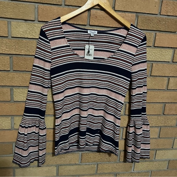 NWT Splendid Striped Flare Bell Sleeve Ribbed Knit Sweater Top Size Medium - Picture 2 of 8